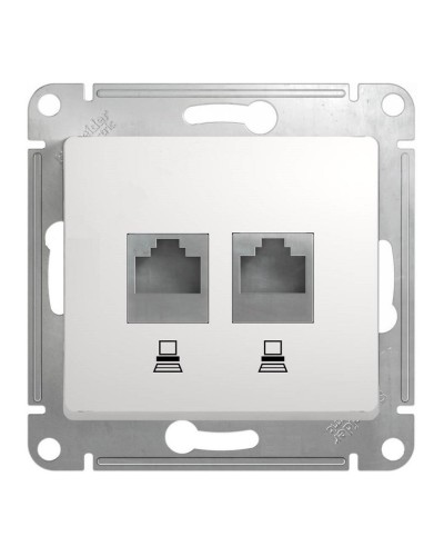 Glossa розетка RJ45+RJ45 2-местная, кат. 5Е, скрытой установки, механизм, белый (GSL000185KK). Розетка компьютерная. Systeme Electric в Череповце