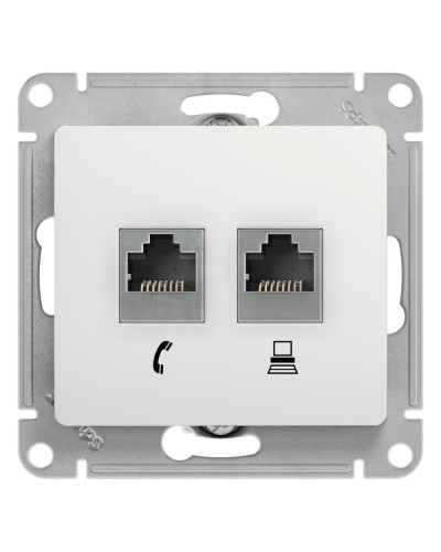 Glossa розетка RJ11+RJ45, 2-местная, кат. 5Е, скрытой установки, механизм, белый (GSL000185). Розетка компьютерная + телефонная. Systeme Electric в Череповце