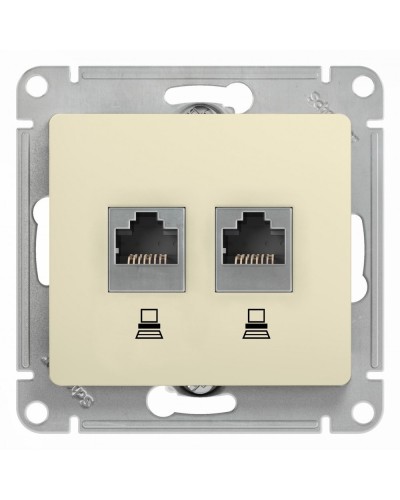 Glossa розетка RJ45+RJ45 2-местная, кат. 5Е, скрытой установки, механизм, бежевый (GSL000285KK). Розетка компьютерная. Systeme Electric в Череповце