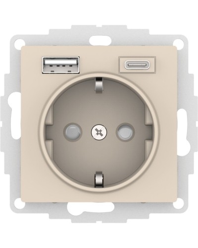 AtlasDesign розетка 1-местная с 2 USB A+C, скрытой установки, механизм, бежевый (ATN000232). Розетка с USB. Systeme Electric в Череповце