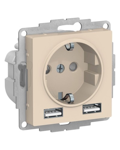 AtlasDesign розетка 1-местная с 2 USB A+A, скрытой установки, механизм, бежевый (ATN000230). Розетка с USB. Systeme Electric в Череповце