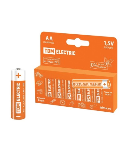 LR6 AA Alkaline 1,5V PAK-8 TDM (SQ1702-0009). Элемент питания. TDM ЕLECTRIC в Череповце