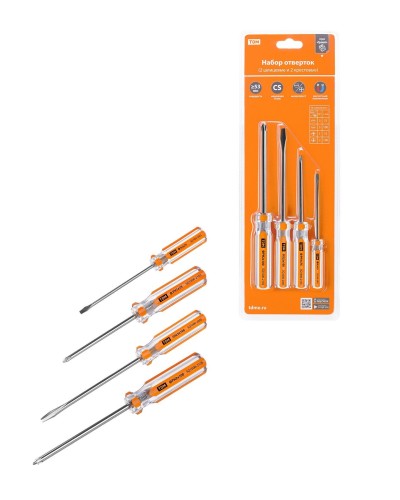 Набор отверток 4шт.: SL3x75, SL5х100, PH1х75, PH2х100, блистер, CS Гранит TDM (SQ1013-0101). Набор отверток. TDM ЕLECTRIC в Череповце