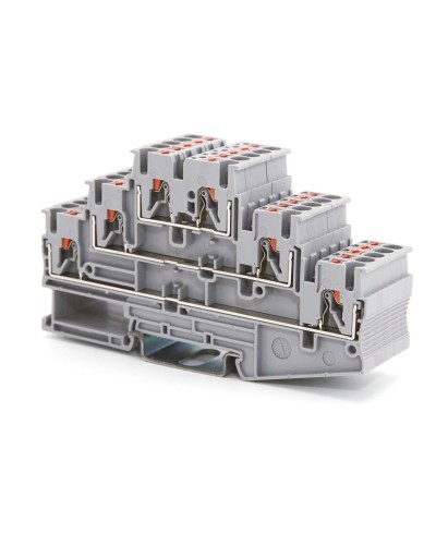 Клемма трехуровневая, зажим push-in, 2.5 кв.мм, синяя (VPR-2.5-3L-BU). Клемма проходная, 6 точки подключения. ДКС в Череповце