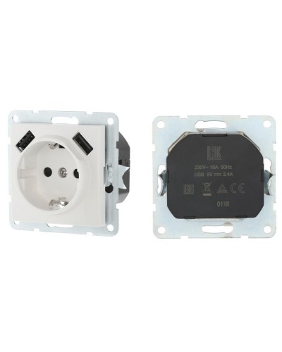 Розетка с з/к + 2xUSB разъема, 2А, белый LK60 (868004-1). Розетка. Экопласт в Череповце