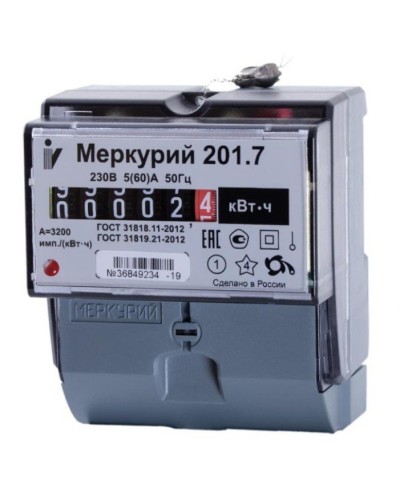 Меркурий 201.7 1ф 5-60А 1 класс точности, 1 тариф (00000032680). Счетчик электроэнергии. Инкотекс в Череповце